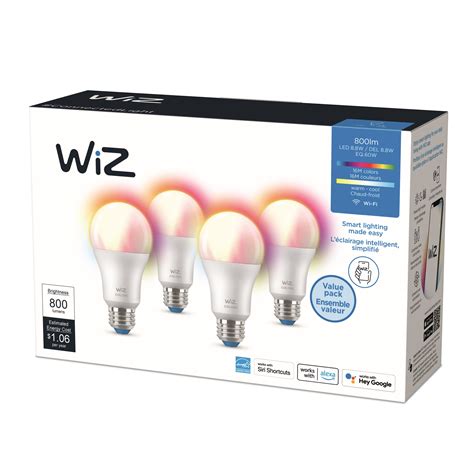 WiZ LED Smart Wi-Fi 60W A19 Light Bulbs, Dimmable, Alexa Compatible, 4 ...