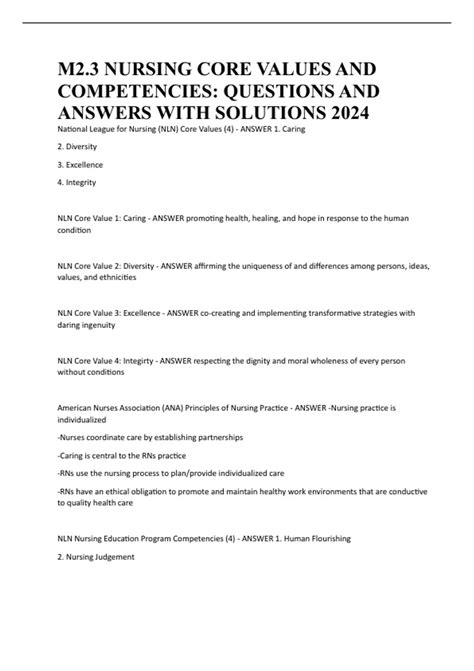 M2.3 NURSING CORE VALUES AND COMPETENCIES: QUESTIONS AND ANSWERS WITH ...