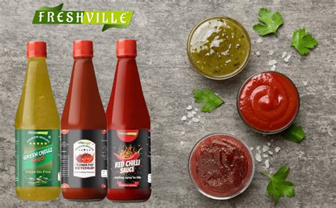 Freshville Tomato Ketchup, Red Chill Sauce, Green Chilli Sauce Combo ...