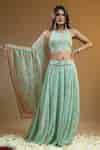 Buy Blue Cotton, Georgette Embroidery Halter Neck Floral Print Blouse ...