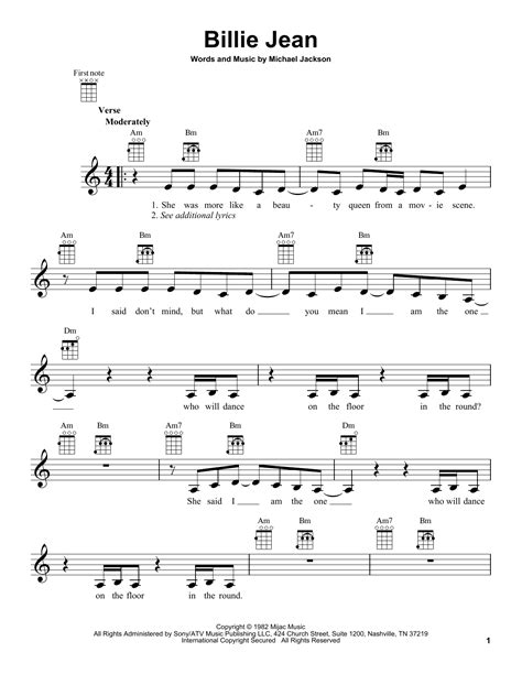 Billie Jean by Michael Jackson Sheet Music for Ukulele at Sheet Music ...
