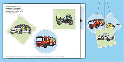 Emergency Vehicles Baby Mobile Picture Cut-Outs | Twinkl