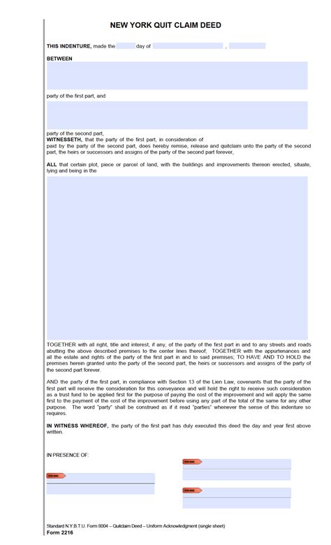 Free New York Quit Claim Deed Form | PDF