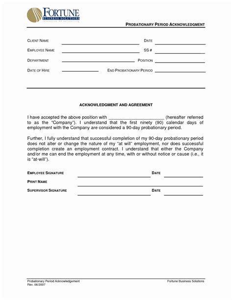 90 Day Employment Probationary Period Template