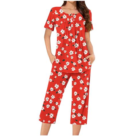 Aueoeo Womens Pajamas ,Women's Fashionable Casual Loose Printed Round ...