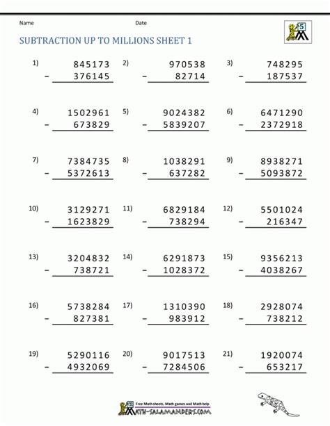 Image result for 5th Grade Math Subtraction Worksheets