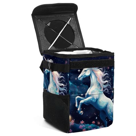Starry Unicorn Foldable Car Trash Bin with Lid, Leak-proof Mini Garbage Can – Hanging Storage ...