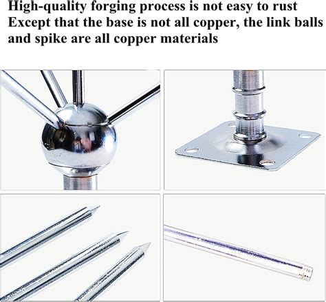 Buy Lightning Rod Kit for Roof, 37CM Three-Pole Spike Brass Detachable ...