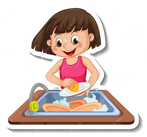 Woman Washing Dishes Clip Art