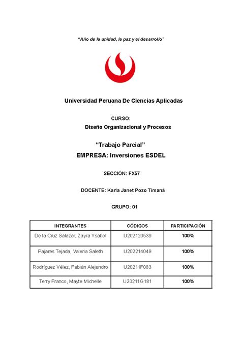 Diseño Org. Esdel - Trabajo Final - “Año de la unidad, la paz y el ...