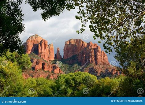 Trees Framing Cathedral Rock Vortex in Sedona Stock Image - Image of ...