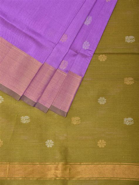 Lavender and Olive Uppada Silk Handloom Saree with Body Buta Design u2