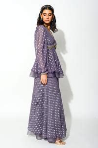 Buy Purple Georgette And Organza Lining Taxo Polka Dot Peplum Top ...