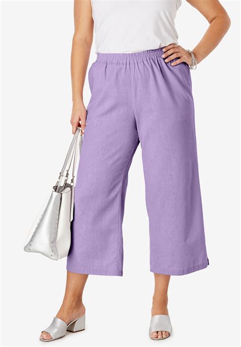 Wide Leg Linen Crop Pant | Plus Size Capris | Woman Within