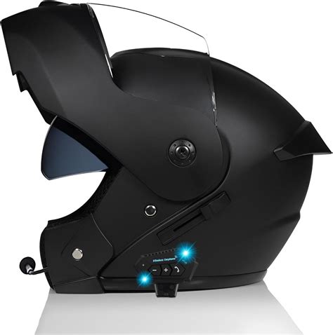 Motorcycle Bluetooth Modular Helmet DOT FMVSS-218 Approved Full Face Flip up Anti-Fog Double ...