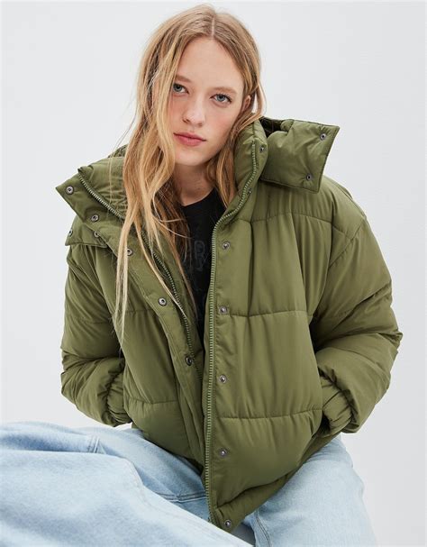 Buy American Eagle Women Olive Big Puffy Coat Online