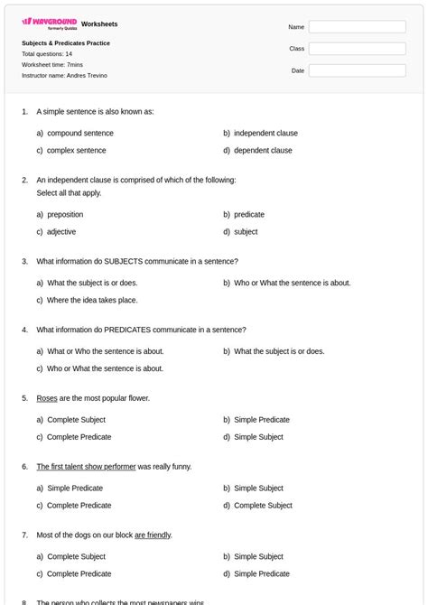 50+ Predicates worksheets for Class 12 on Wayground | Free & Printable