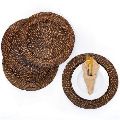 Buy Artera Wicker Rattan Charger Plates - Set of 4, 13 inch Round Woven ...