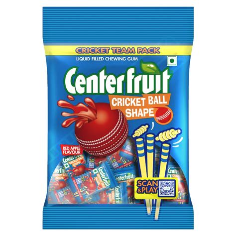 Center Fruit Liquid Filled Cricket Shape Ball, Red Apple flavour, 67.2 ...
