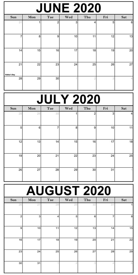 calendar june july august