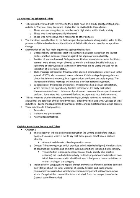 Tribes - summary of theories - G Ghurye: The Scheduled Tribes Tribes ...