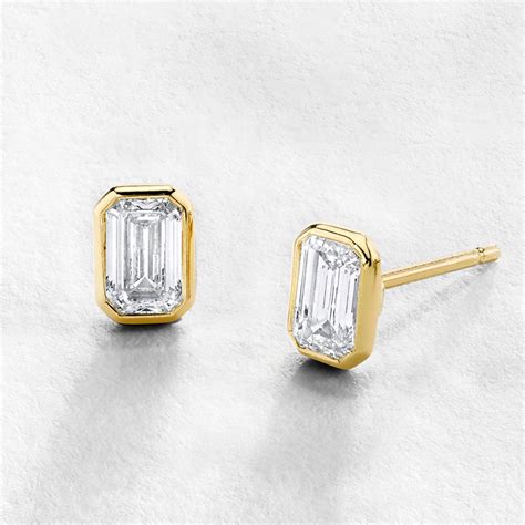 Emerald Cut Bezel Set Stud Earrings – Norman Silverman