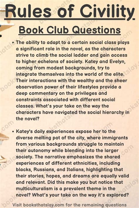 10 Rules of Civility Book Club Questions For Discussion