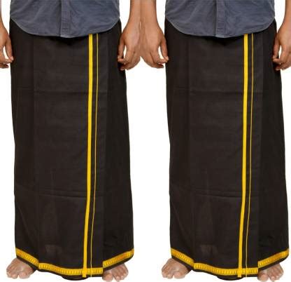 Pyengora Traditional Black Dhoti Gold Jari Border Combo pack 2 Men ...