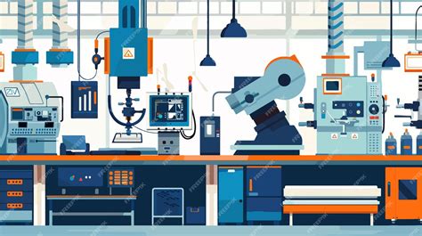 Modern industrial machine tools in production line with worker ...