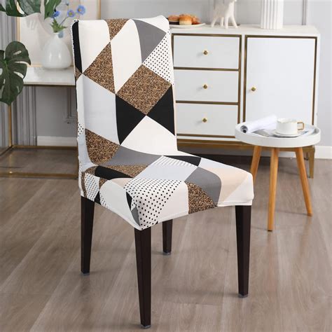 Stretchable Chair Covers, Geometric Brown - Trendize
