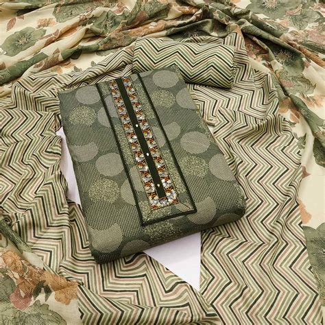 Green Printed Pure Cotton Dress Material