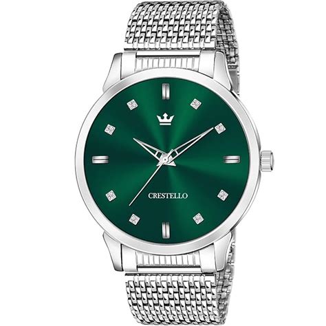 CRESTELLO Stainless Steel Analog Men'S Watch (Green Dial Silver Colored ...