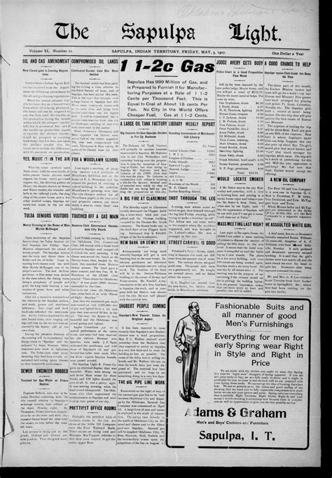 The Sapulpa Light. (Sapulpa, Indian Terr.), Vol. 11, No. 11, Ed. 1 Friday, May 3, 1907 - The ...