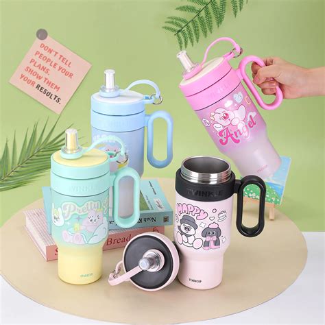 Cute Insulated Tumbler with Handle & Straw | Ice Cup - 850ml – Kawaii ...