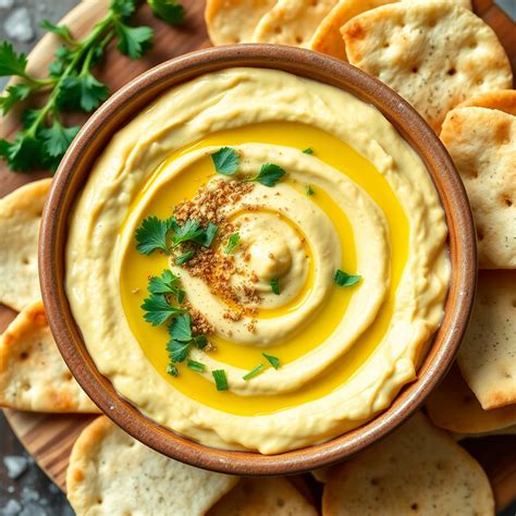 Zesty Lemon-Herb Hummus with Pita Chips Recipe | cookAIfood