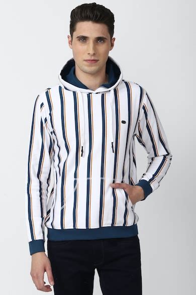 Buy Men Multi Stripe Hooded Neck Sweatshirt Online - 788015 | Peter England