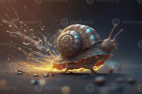 A snail running at lightspeed leaving behind spark trails. Fast speed ...
