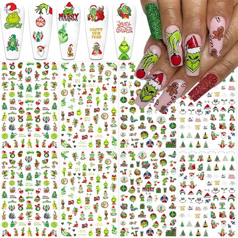 Amazon.com: 8 Sheets Christmas Nail Art Stickers - 3D Christmas Nail ...