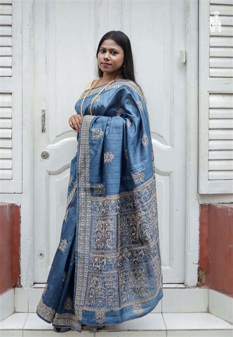Purchase Blue Bhagalpuri Tussar Saree