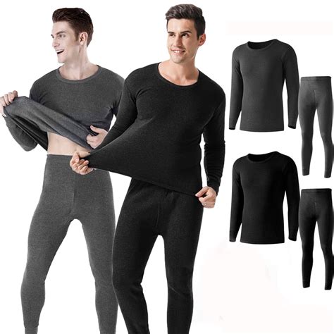 Men's 2 Piece Thermal Underwear Set, Cold Weather Base Layer, Moisture ...