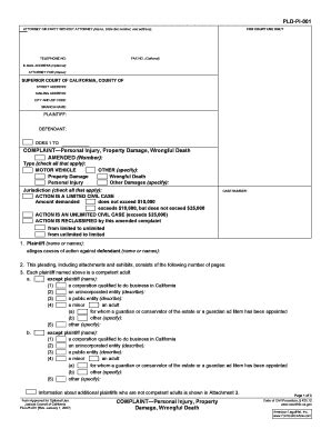 PLD-PI-001 COMPLAINT Personal Injury - Fill and Sign Printable Template ...