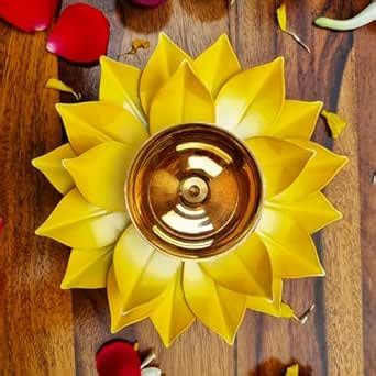 Buy DEWA Lotus Design Brass Diya | Lotus Shaped Brass Deepak (Yellow ...