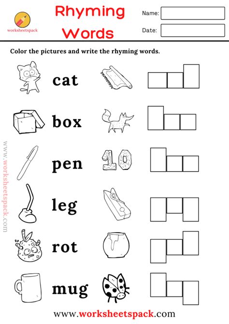 16 Free Rhyming Words Worksheets PDF for Kids - worksheetspack