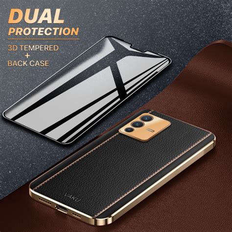 Vaku ® 2In1 Combo Vivo V23 5G Luxemberg Leather Stitched Gold ...