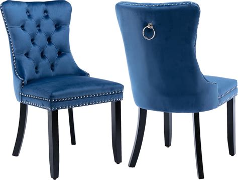 Amazon.com - ODUSE-DAILY Blue Velvet Tufted Chairs Set of 2, Kitchen ...