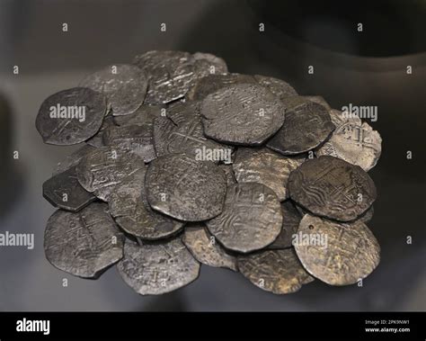 Spanish silver coins from the 17th century. Maritime Museum. Lisbon ...