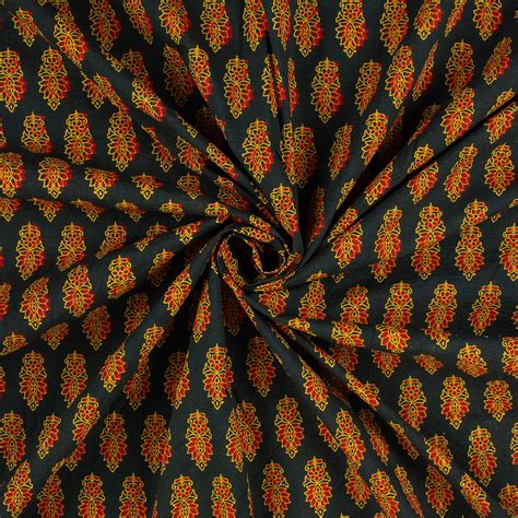 Handmade Floral Block Printed Pure Cotton Fabric Ajrak Material Online ...