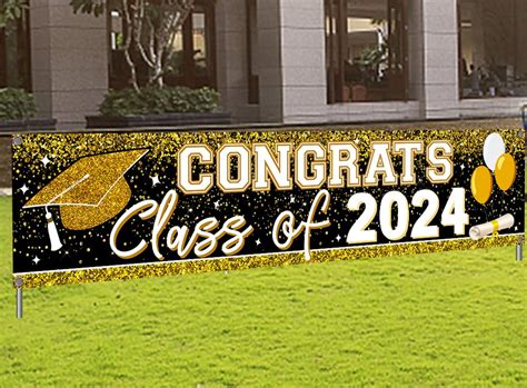 2025 Graduation Decorations Gold Class Of 2025 Banner Large Congrats ...