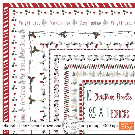 Buy Christmas Doodle Borders Clipart, Holiday Borders Clip Art Set ...