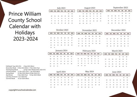 PWC Schools Calendar - US School Calendar